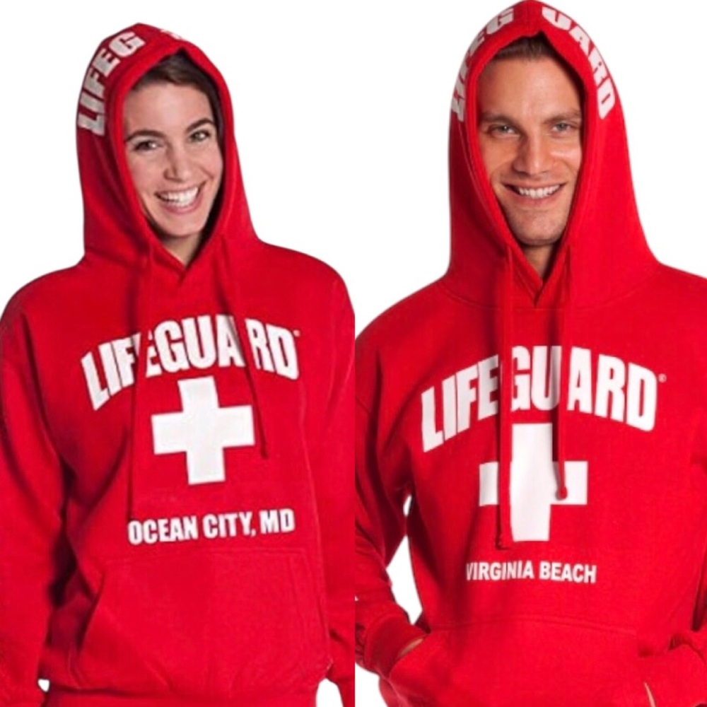 Vintage Lifeguard Hoodie Red Pullover Sweater Unisex XL